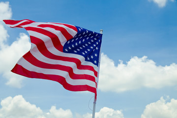 United States flag.have blue sky background.