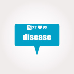 disease Text. Business concept . Labels with text, heart, camera and counters