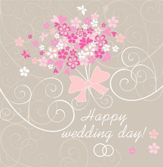 Beautiful wedding card with pink abstract bouquet