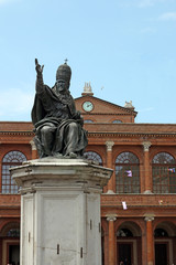 Fototapeta na wymiar Pope Paul V statue Cavour square Rimini