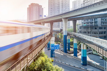 Naklejka premium Metro train at the subway station at chongqing