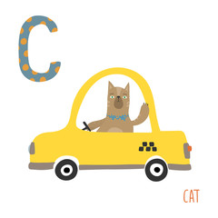 Vector cute kids animal alphabet. Letter C for the Cat
