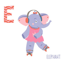 Obraz premium Vector cute kids animal alphabet. Letter E for the Elephant