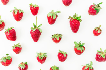 Strawberry on white background. Flat lay. Top view. Summer berries. Food pattern
