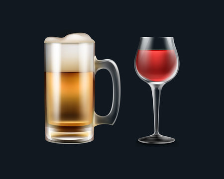 Glass of wine and beer