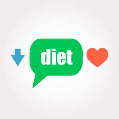 diet word. Health care concept . Speech clouds stickers, arrow and heart