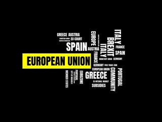 EUROPEAN UNION - image with words associated with the topic EUROPEAN UNION, word cloud, cube, letter, image, illustration