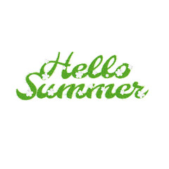 Greeting of the summer season. Lettering with the image of letters in the form of a lawn with flowers and the inscription summer, hello vector illustration