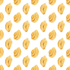 Abstract hand painted golden acrylic strokes on white background. Seamless pattern for wallpapers or textile. Minimalistic design.