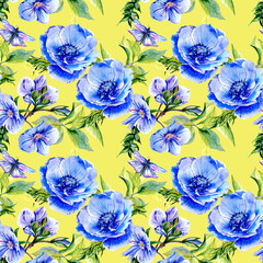 Wildflower anemone flower pattern  in a watercolor style isolated.