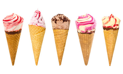 Set of ice cream in waffle cone