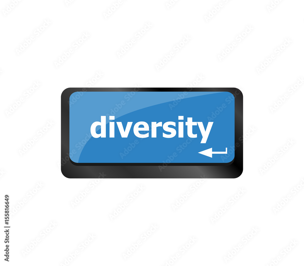 Poster business concept. computer keyboard with word diversity, selected focus on enter button background