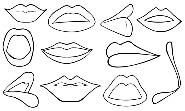 Set of different lips isolated on white