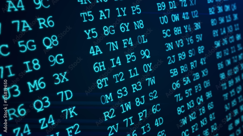 Poster hexadecimal abstract green code running up a computer screen.