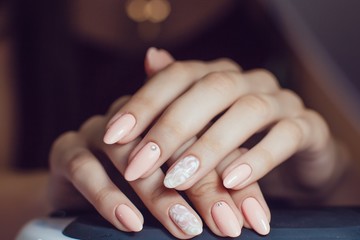 Nail Care. Closeup Of Beautiful Woman Hands Showing Perfect Nails . Beauty Care. High Resolution - obrazy, fototapety, plakaty