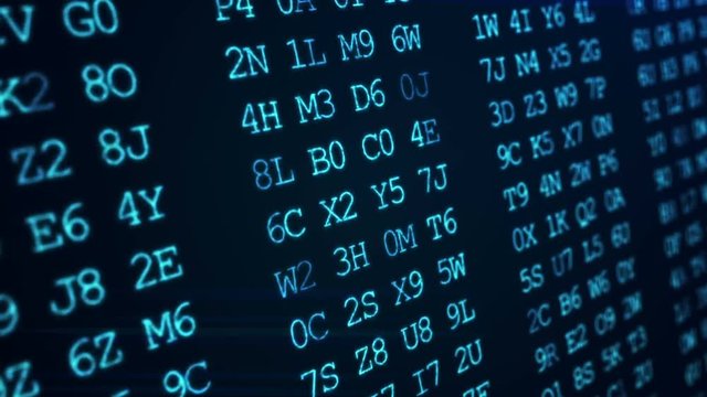 Hexadecimal abstract blue code running up a computer screen.