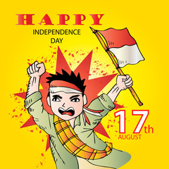 Hand-drawn boy holding flag for happy Independence day