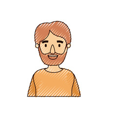 color crayon stripe caricature half body man bearded vector illustration
