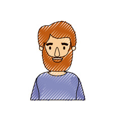 color crayon stripe caricature half body man bearded with t-shirt vector illustration
