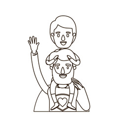 sketch contour half body super dad hero with boy on his back vector illustration