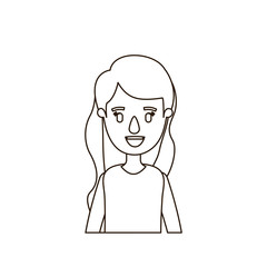 sketch contour half body woman with long wavy hair vector illustration