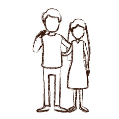 blurred silhouette full body woman with long hair in dress and man embracing couple vector illustration