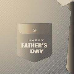 Vector poster of Happy Father's Day with shirt pocket with button and text , dark brown tie on the gradient background with line pattern.