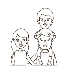 sketch contour caricature half body family with boy on his back vector illustration