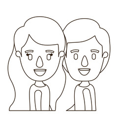 sketch contour caricature side view half body couple children vector illustration