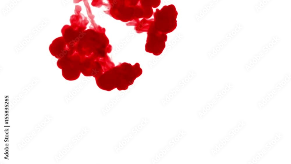 Poster close-up shot. red dye creating abstract cloud formations in water and move in slow motion. use for 
