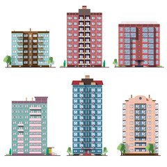 Set of different panel residential houses. collection of colorful vector flat illustration. © Good Studio