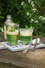 Waldmeistergelee mit Vanillesoße