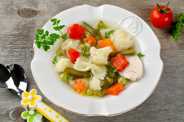 Soup on a chicken broth with vegetables