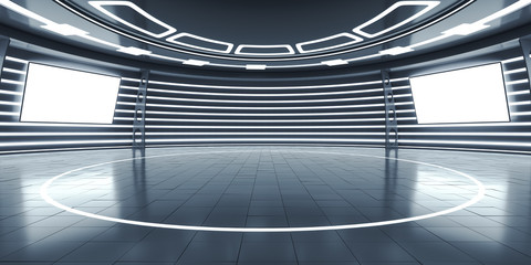 Abstract futuristic interior with glowing panels - obrazy, fototapety, plakaty
