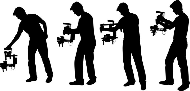 videographer with handheld steadycam silhouettes - vector