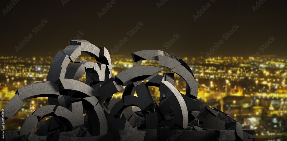 Poster composite image of 3d composite image of various broken symbols