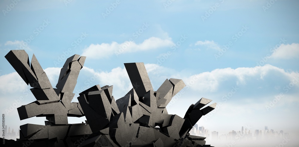 Poster composite image of 3d image of broken yen symbols