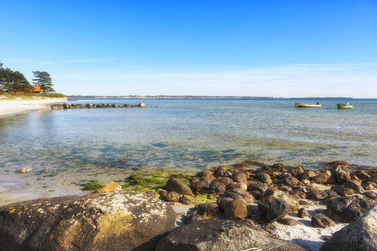 Fishing boats moored on Ebeltoft Vig, Syddjurs, Danish Baltic Sea coast