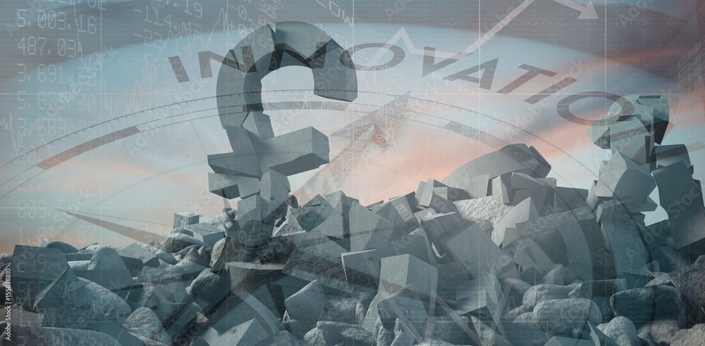 Poster composite image of 3d image of various damaged signs with rocks