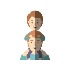 light color shading caricature half body young father with boy on his back vector illustration