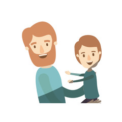 light color shading caricature half body bearded man carrying a child vector illustration