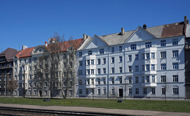 Fototapeta na wymiar Riga, street of Export 4-6, block near the port