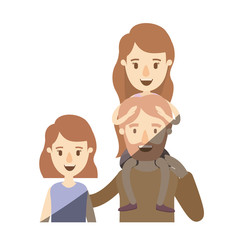 light color shading caricature half body family with short hair woman and bearded man with girl on his back vector illustration
