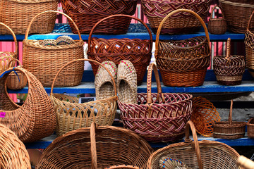 A variety of wicker baskets from willow rods