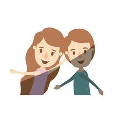 light color shading caricature side view half body couple children dancing vector illustration