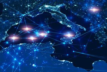 network area connected in worl map Element of this image furnished by NASA