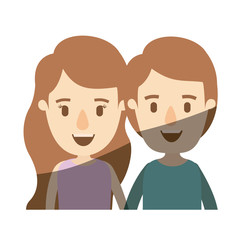 light color shading caricature front view half body couple children vector illustration