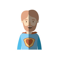 light color shading caricature half body super hero father with beard vector illustration
