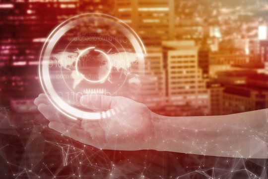 Composite image of cropped hand of woman offering