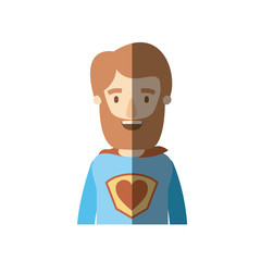 light color shading caricature half body super hero man with beard and moustache vector illustration